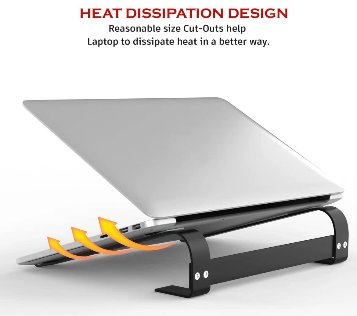Orco Foldable Ergonomic Laptop Riser - Aluminum Holder for 10-15.6” Laptops - MacBook Pro/Air, HP, Asus, Lenovo, Sony, Dell - Black