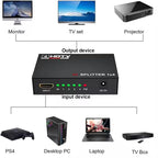 4K HDMI Splitter 1 in 4 Out, MT-VIKI 1x4 HDMI Distributor Powered Mirror/Duplicate Hub, Supports 4K@30Hz, 1080P, 3D, HDCP 1.4 for PS5, Xbox, Blu-ray, Laptop to 4 Monitors/HDTVs, Includes UK Power