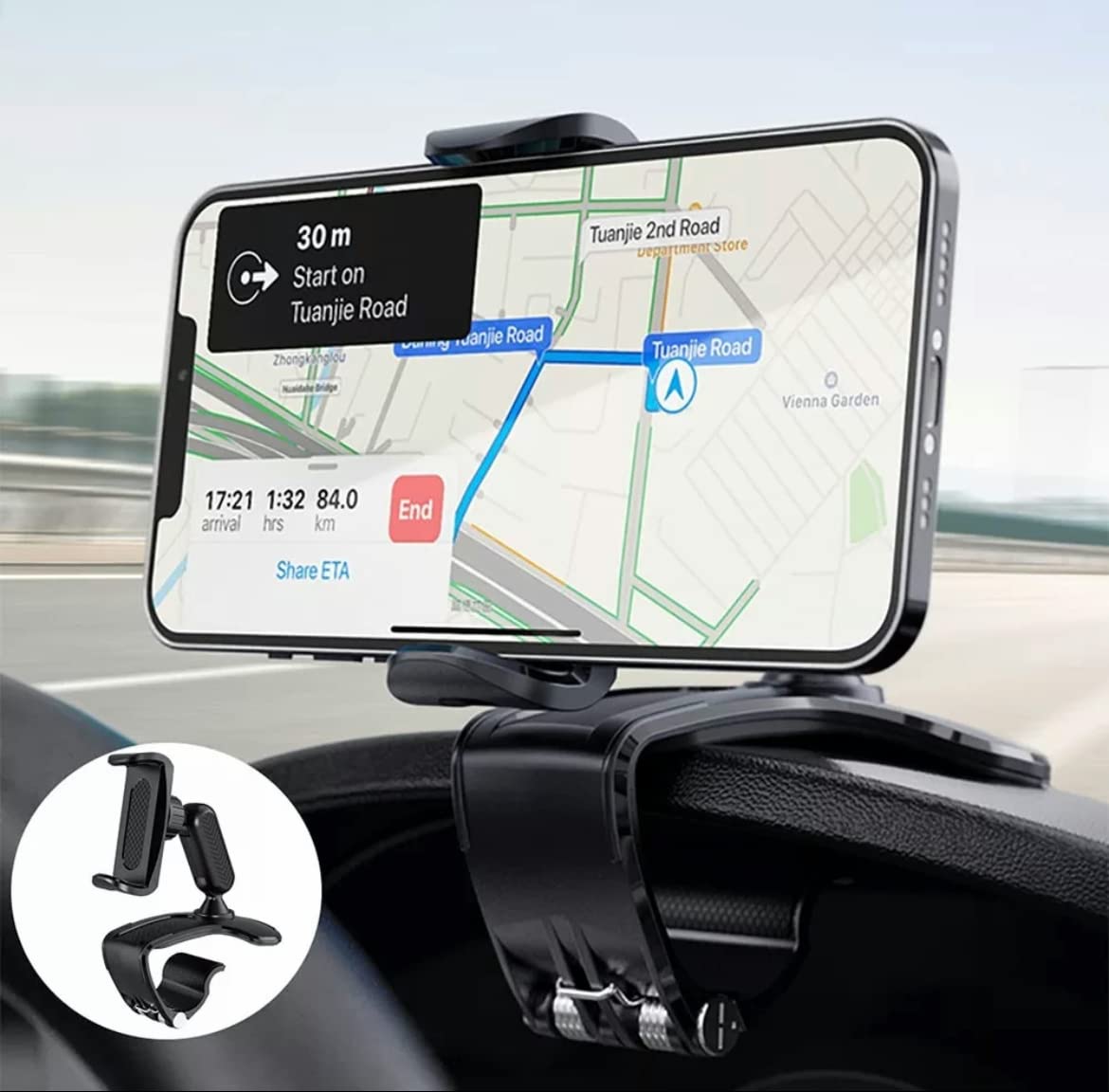 Orco Dashboard Phone Holder for Car Clip On Car Phone Mount 360 Degree Rotation Adjustable Automobile Cradle Suitable for Smartphone 4 to 7 inch