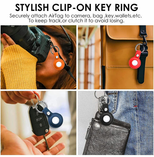 Airtag Case With Keychain For Dog Pet, PU Leather Case for AirTags Key Finder, AirTags Case Cover, Compatible with Apple Air Tag Case Holder Keyring 4 Pack (Locator Tracker)