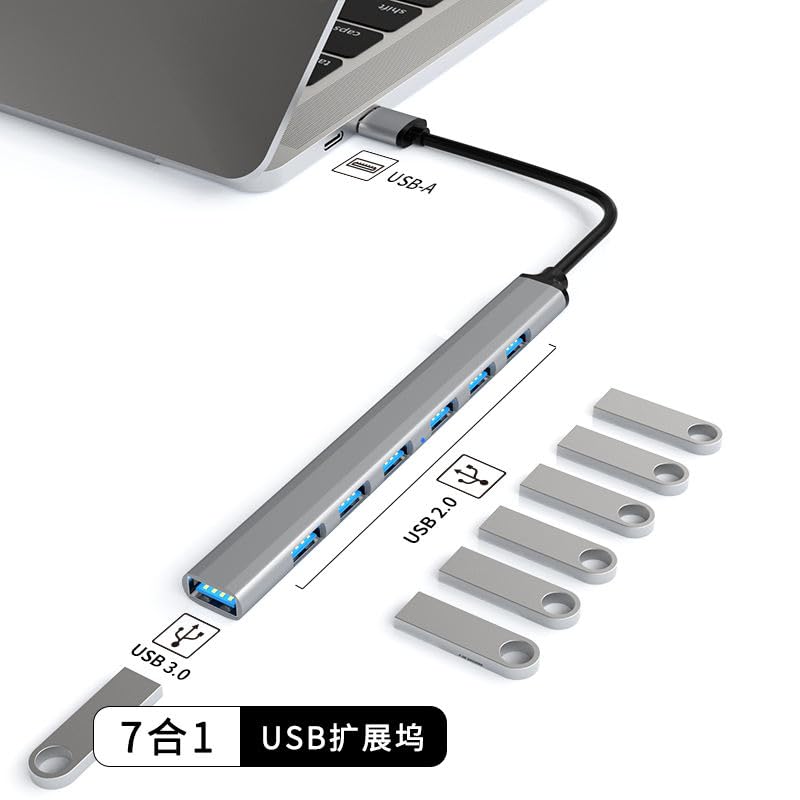 Orco 7-Port USB 3.0 Hub with Individual Power Switches and Lights, High-Speed Data Hub Splitter Portable USB Extension Hub for PC Laptop and More