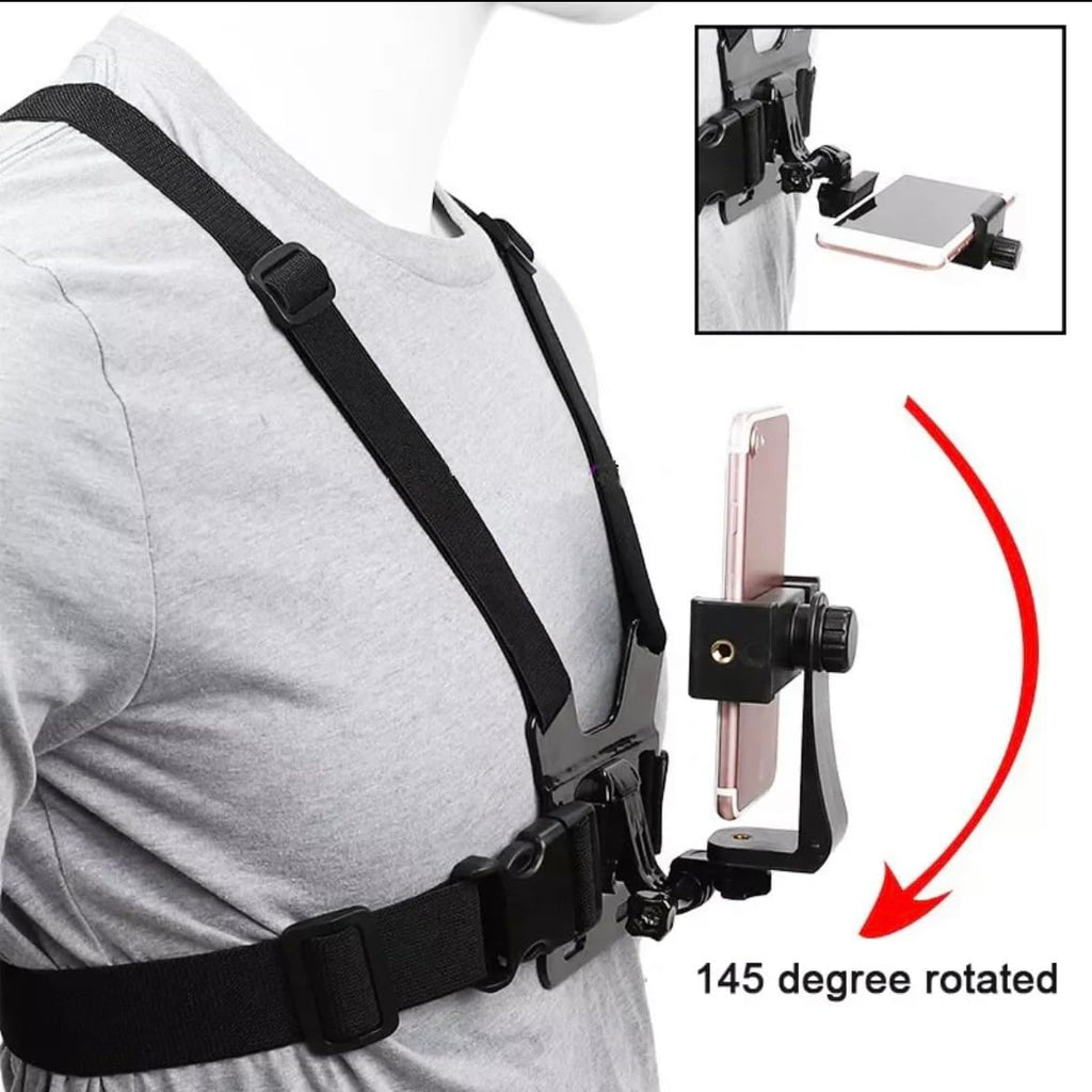 ORCO Chest Mount Harness and Backpack Shoulder Strap Mount with 360° Rotating Phone Clip for Action Cameras and Smartphones (4-7 inches), Adjustable POV Filming Accessories for Hiking and Cycling