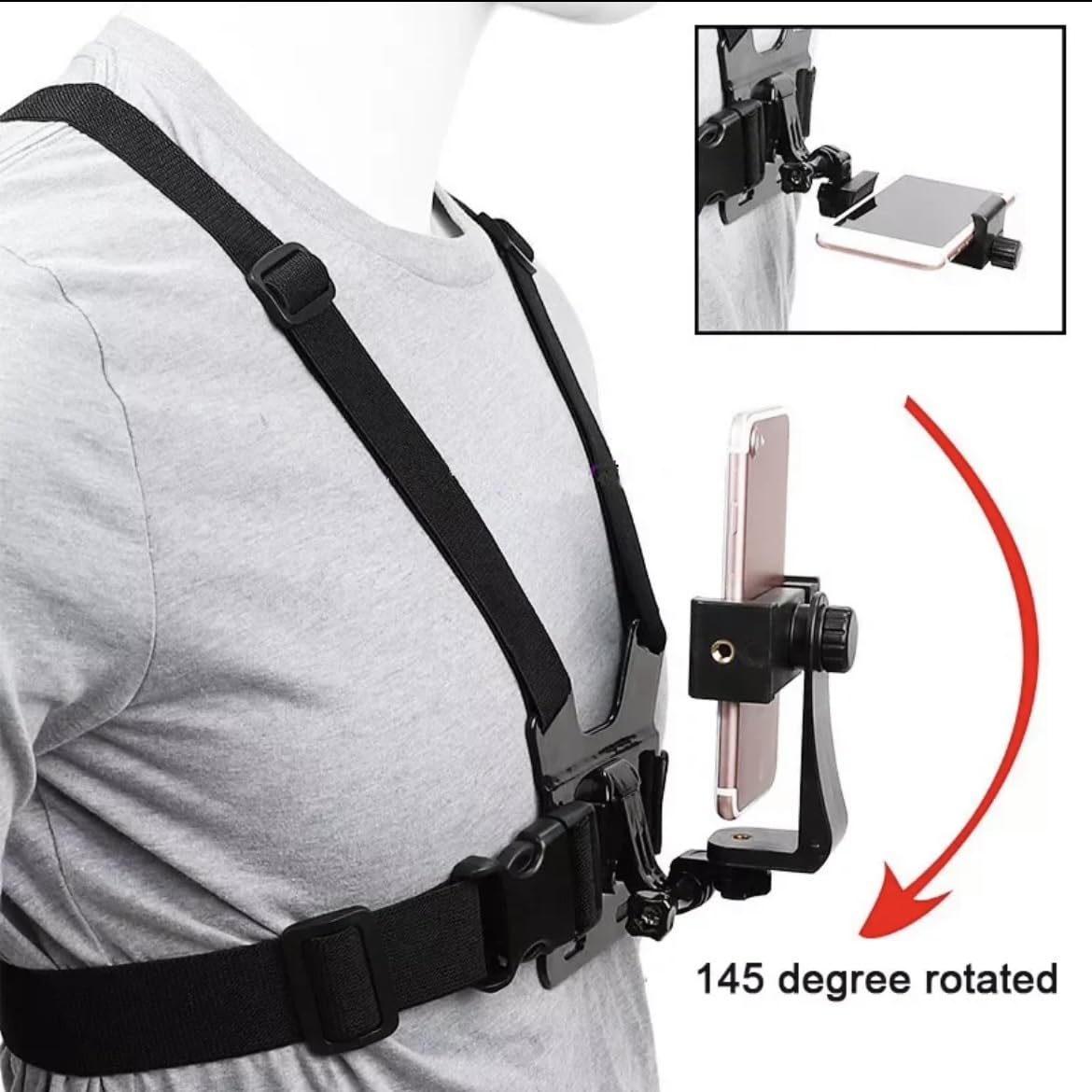 ORCO Chest Mount Harness and Backpack Shoulder Strap Mount with 360° Rotating Phone Clip for Action Cameras and Smartphones (4-7 inches), Adjustable POV Filming Accessories for Hiking and Cycling