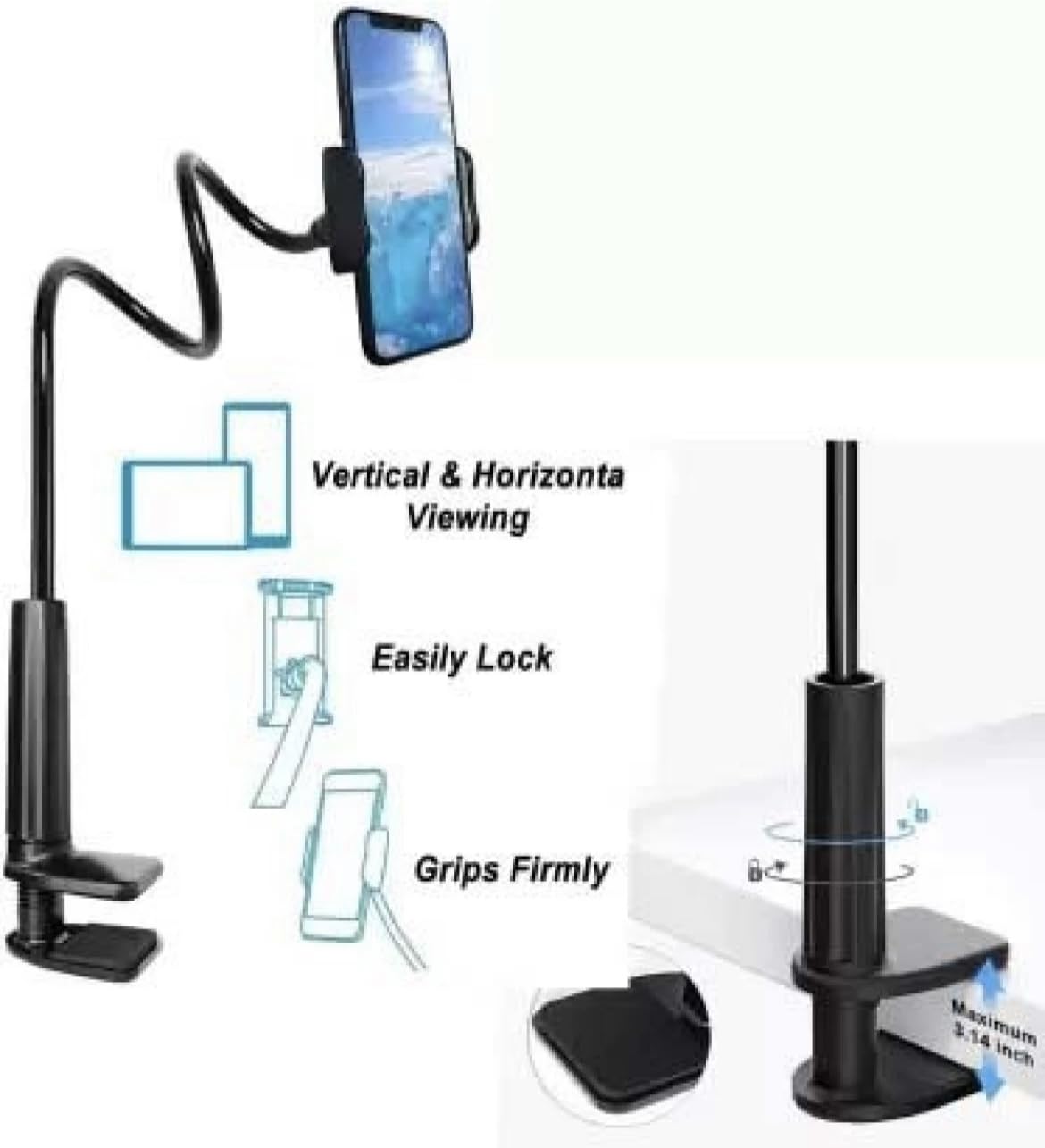 Orco Cell Phone Holder for Bed Desk Flexible Holder Gooseneck 360 Long Arm Clamp Bracket Mount Stand for iPhone 12 Mini, 12 Pro Max, 11 Pro, Xs XR X 8 7 6 Plus, Samsung S10 S9 S8, 4.7"-7.2"