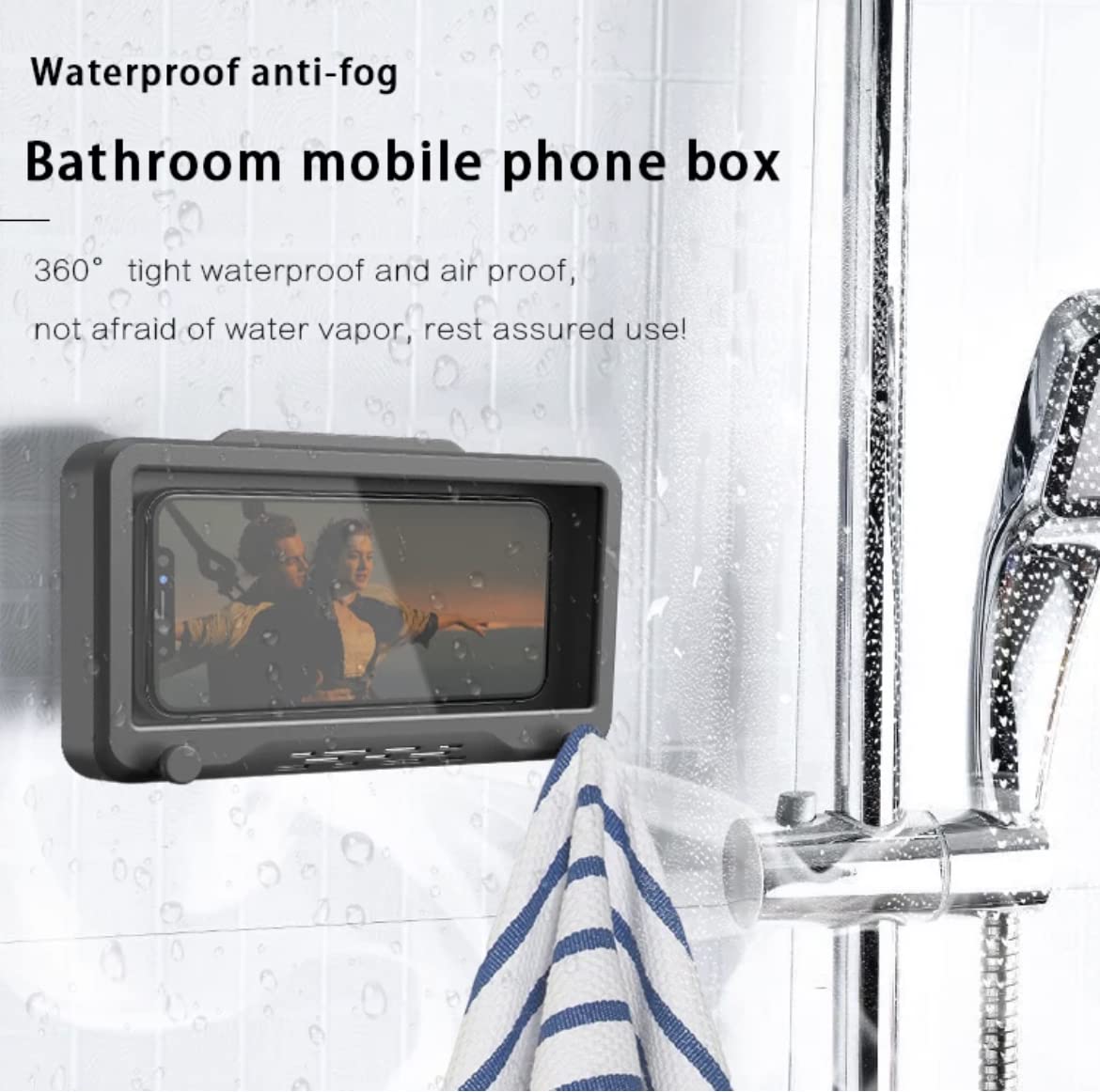 Orco 360°+120° Rotating Shower Phone Holder Waterproof – Anti-Fog HD Touch Screen Wall Mount Case for iPhone 17 16 15 14 13 12 Pro Max, Samsung – Bathtub, Kitchen, Gym – Grey