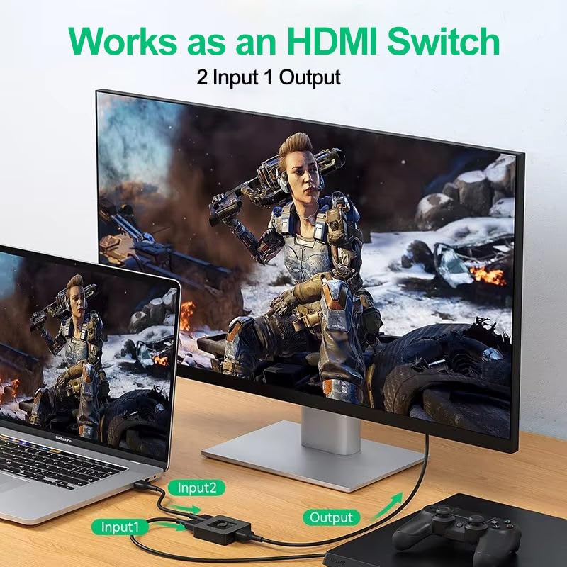 Orco 4K@60Hz HDMI Switch Bi-Directional, Aluminum HDMI Splitter 2 in 1 Out or 1 in 2 Out, Support 4K 3D 1080P, Switcher for PS5, PS4, Xbox, Roku, Apple TV, HDTV, Monitor