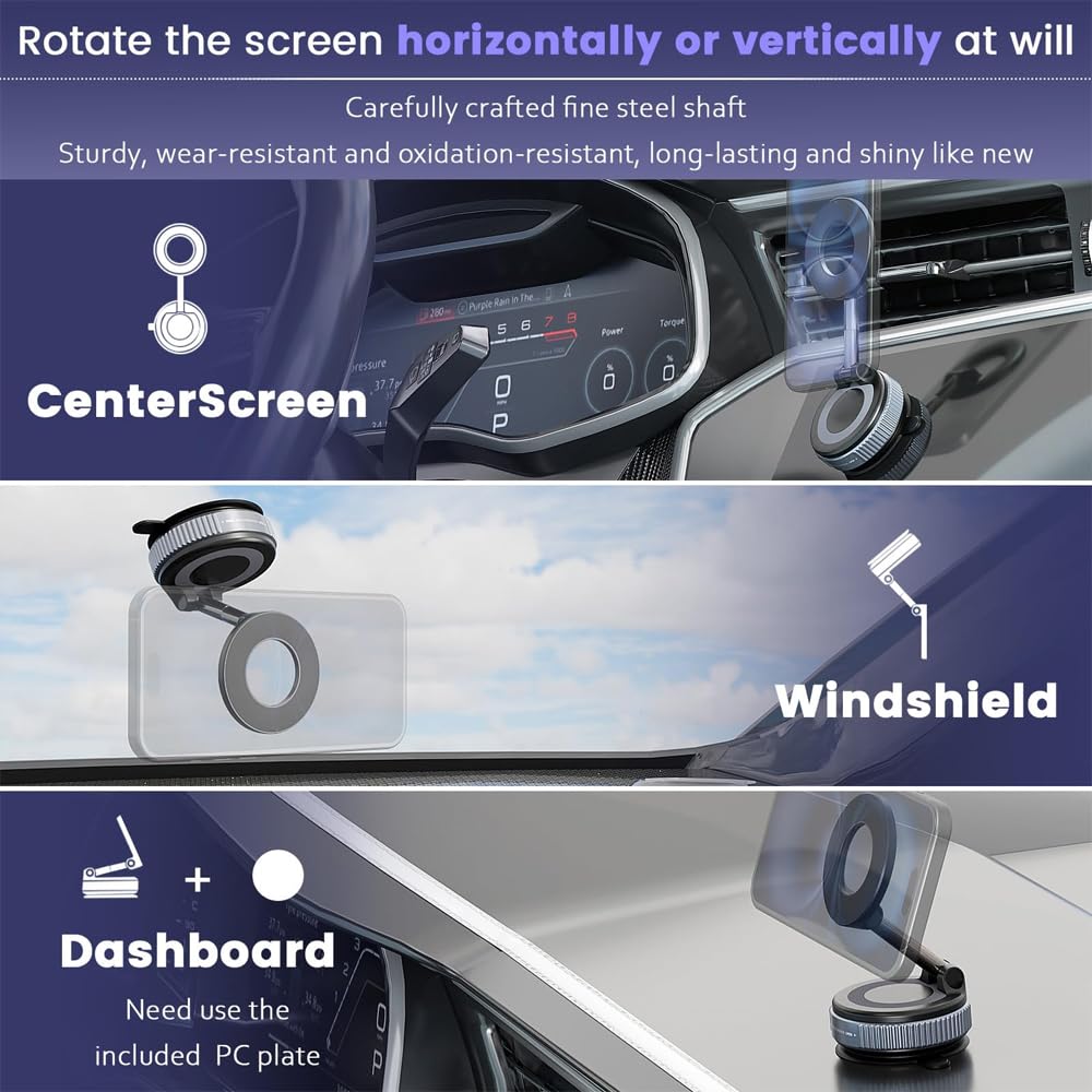 Orco Vacuum Magnetic Phone Holder for Car - Suction Phone Mount 360°Rotatable Foldable Portable Strong Magnet Stand for iPhone17/16/15/14/13/12 Pro/Pro Max on Mirror, Windscreens