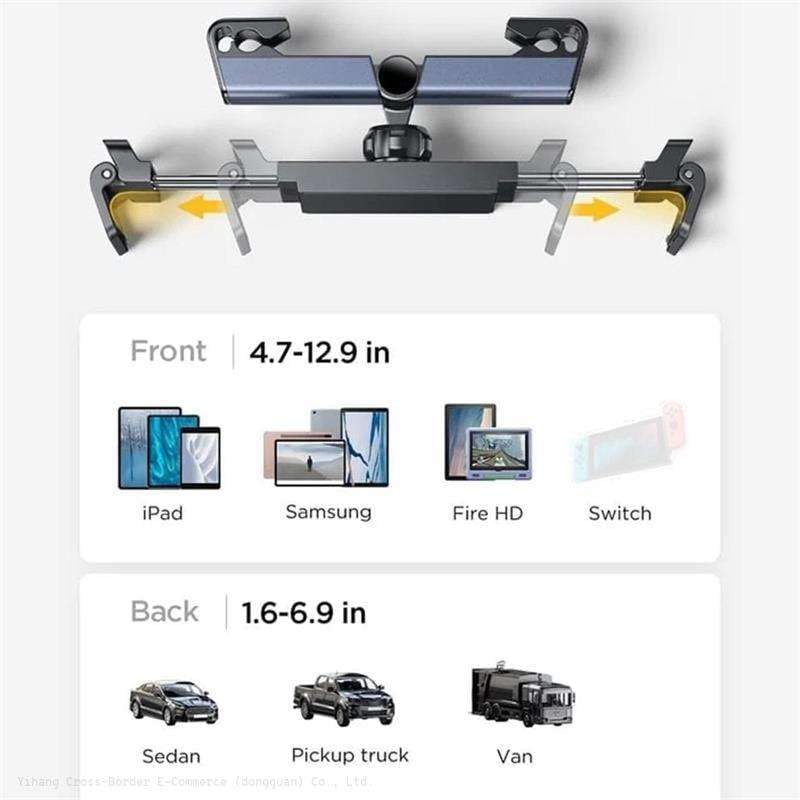 Orco Car Headrest Tablet Holder - Heavy Duty Triangle Mount for 4.7-12.9” iPad Pro Air Mini, Samsung Galaxy, Switch - 360° Rotating Extendable Backseat Stand with Safe Flush-Fit & Anti-Shake Design