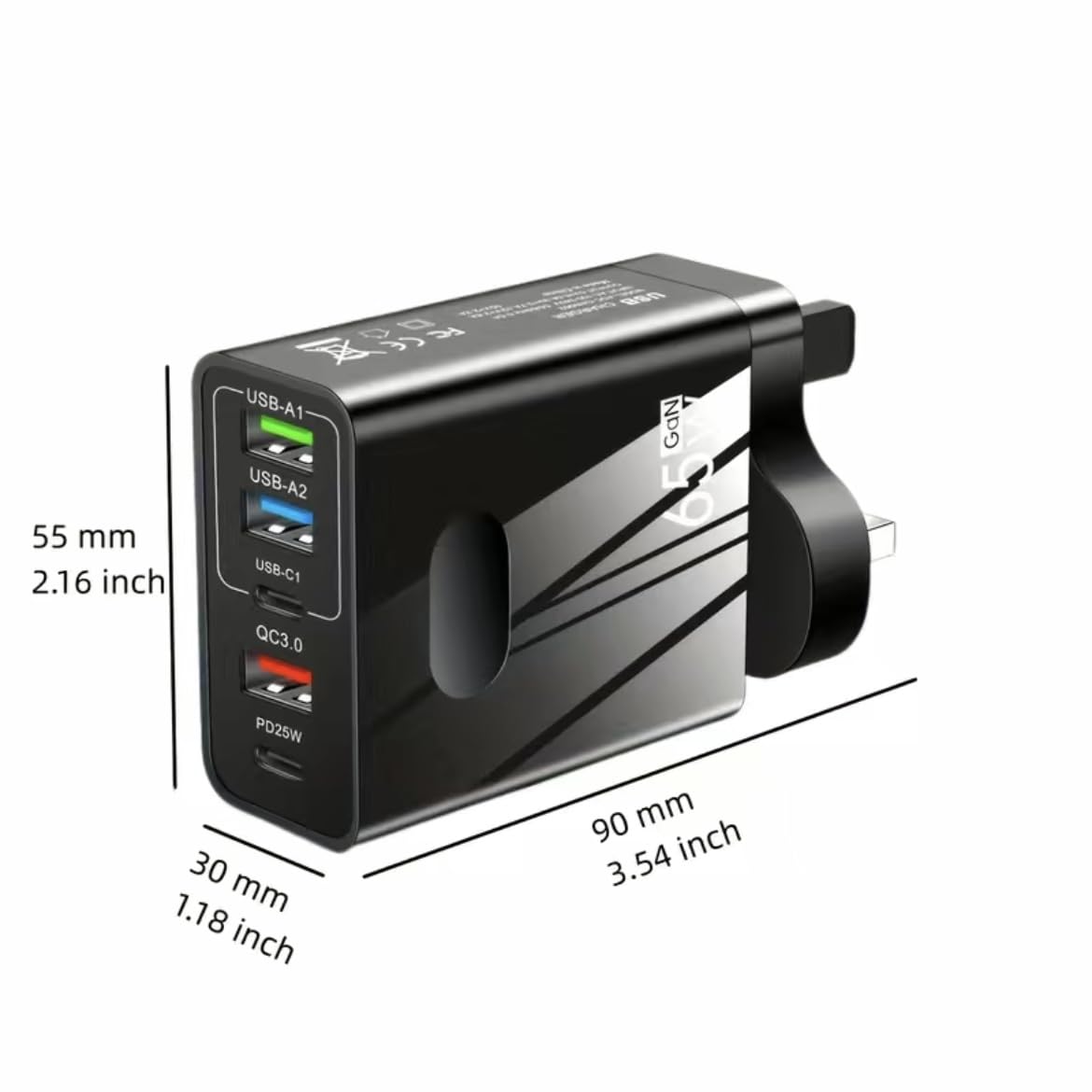 ORCO Multi USB C Plug 3-Port 65W USB Fast Charger Plug, 2-Port USB C PD Power Adapter, Multi USB Plug UK Type C Charging Plug Compatible for iPhone 14 Pro Max 13 12 11 XS XR 8 7 AirPods iPad