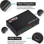 4K HDMI Splitter 1 in 4 Out, MT-VIKI 1x4 HDMI Distributor Powered Mirror/Duplicate Hub, Supports 4K@30Hz, 1080P, 3D, HDCP 1.4 for PS5, Xbox, Blu-ray, Laptop to 4 Monitors/HDTVs, Includes UK Power