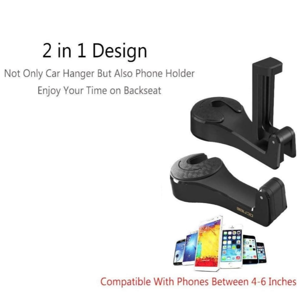 Orco 2 Pack 2 in 1 Car Hooks for Bags Car Bag Hook with Headrest Phone Holder 360°Rotatable Car Headrest Hooks Heavy Duty Car Accessories Purse Hook Car Seat Storage Organiser