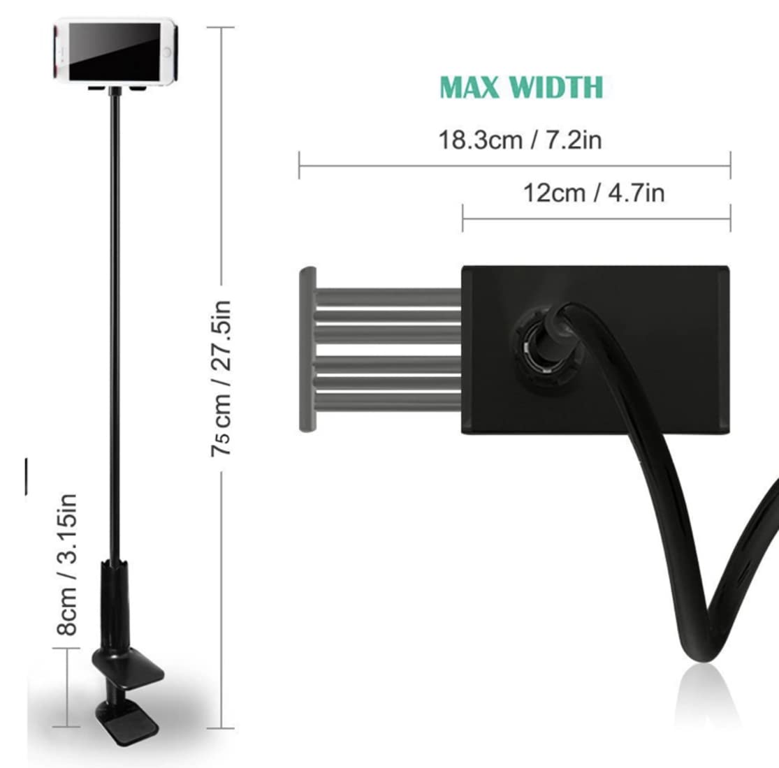 Orco Cell Phone Holder for Bed Desk Flexible Holder Gooseneck 360 Long Arm Clamp Bracket Mount Stand for iPhone 12 Mini, 12 Pro Max, 11 Pro, Xs XR X 8 7 6 Plus, Samsung S10 S9 S8, 4.7"-7.2"