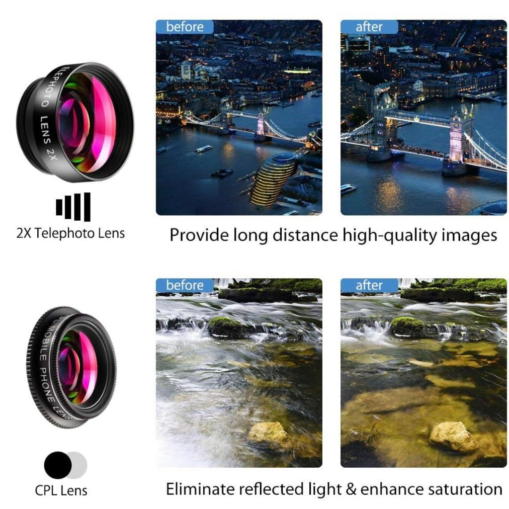 Orco 2 Pack Mobile Phone Camera Lens Kit With Fish Eye Lens +Macro Lens + Wide Angle Lens Compatible With iPhone,Samsung,Huawei,iPad,Sony,HTC,LG,etc