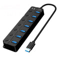 Orco 7-Port USB 3.0 Hub with Individual Power Switches and Lights, High-Speed Data Hub Splitter Portable USB Extension Hub for PC Laptop and More