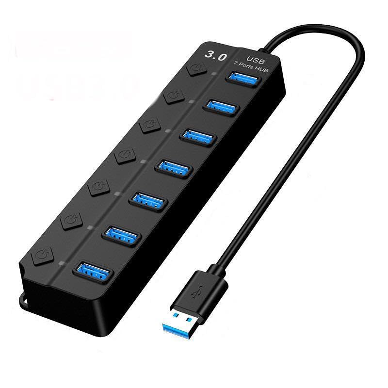 Orco 7-Port USB 3.0 Hub with Individual Power Switches and Lights, High-Speed Data Hub Splitter Portable USB Extension Hub for PC Laptop and More