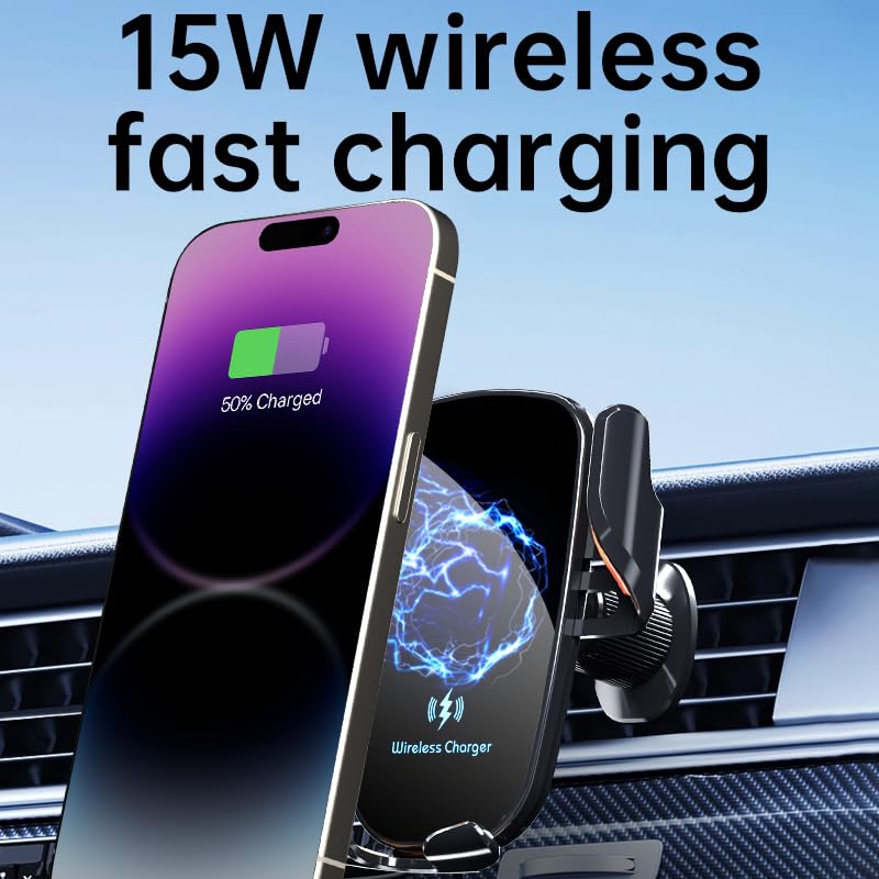 Orco Car Phone Holder Wireless Charger,Auto Clamping 15W Fast Wireless,Super Stable Air Vent Car Phone Mount Charger for iPhone Pro Max/17/16/15/14/13/12,Galaxy S25 Ultra/S25/S24/S23