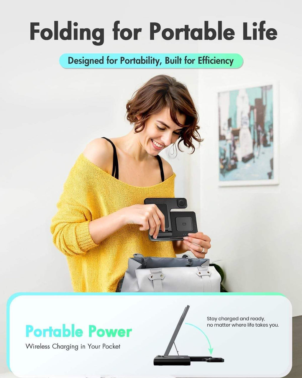 Orco 3 in 1 Wireless Charging Station - Foldable Wireless For iPhone, Apple Watch And AirPods, Samsung Galaxy Watch | Travel-Ready iPhone Magsafe Charger Stand | Compact Fast Charge Stand