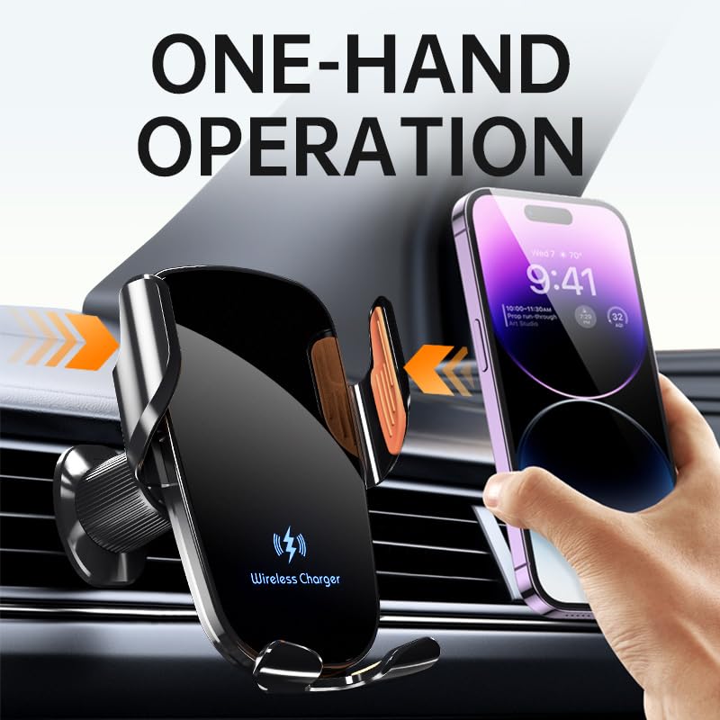 Orco Car Phone Holder Wireless Charger,Auto Clamping 15W Fast Wireless,Super Stable Air Vent Car Phone Mount Charger for iPhone Pro Max/17/16/15/14/13/12,Galaxy S25 Ultra/S25/S24/S23