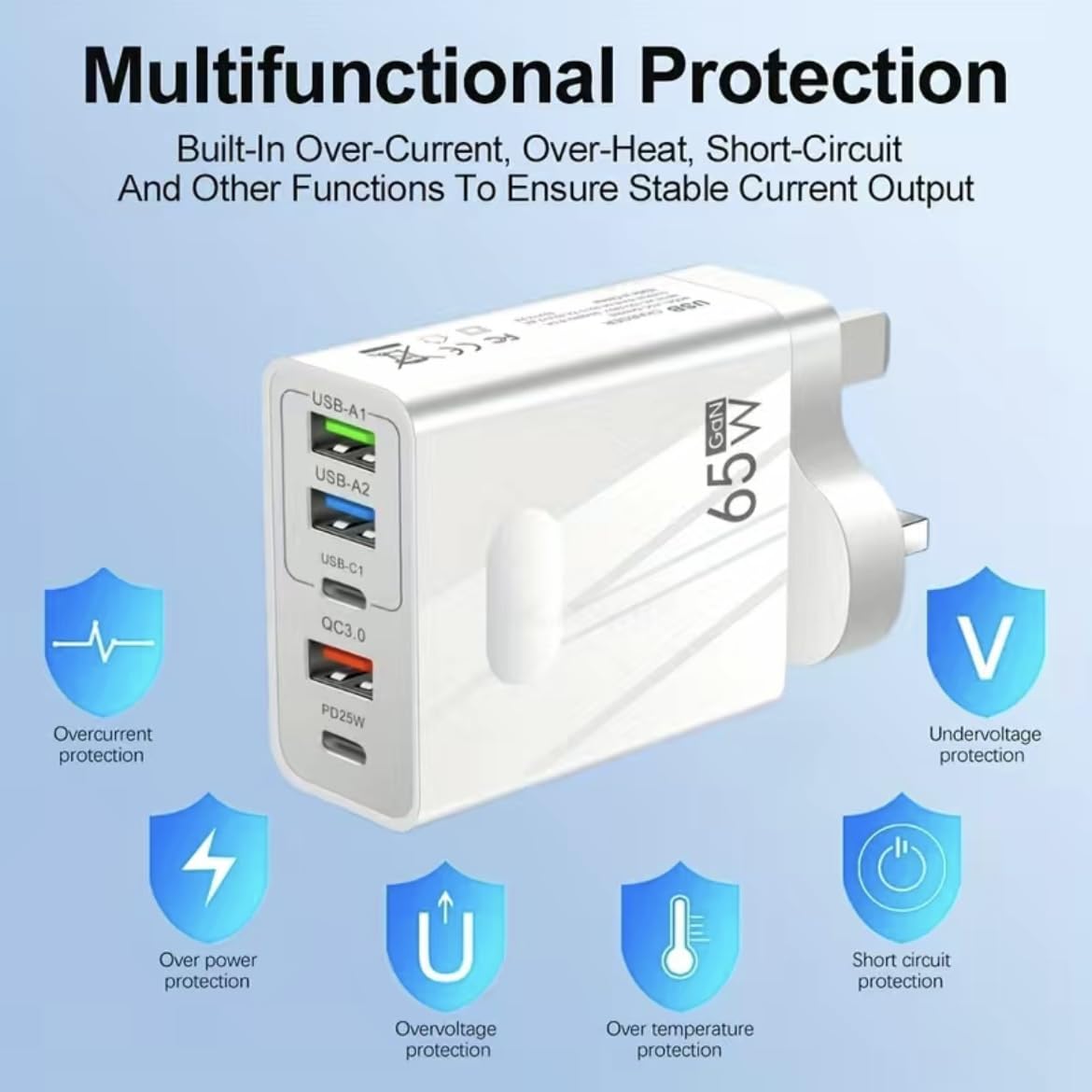 ORCO Multi USB C Plug 3-Port 65W USB Fast Charger Plug, 2-Port USB C PD Power Adapter, Multi USB Plug UK Type C Charging Plug Compatible for iPhone 14 Pro Max 13 12 11 XS XR 8 7 AirPods iPad