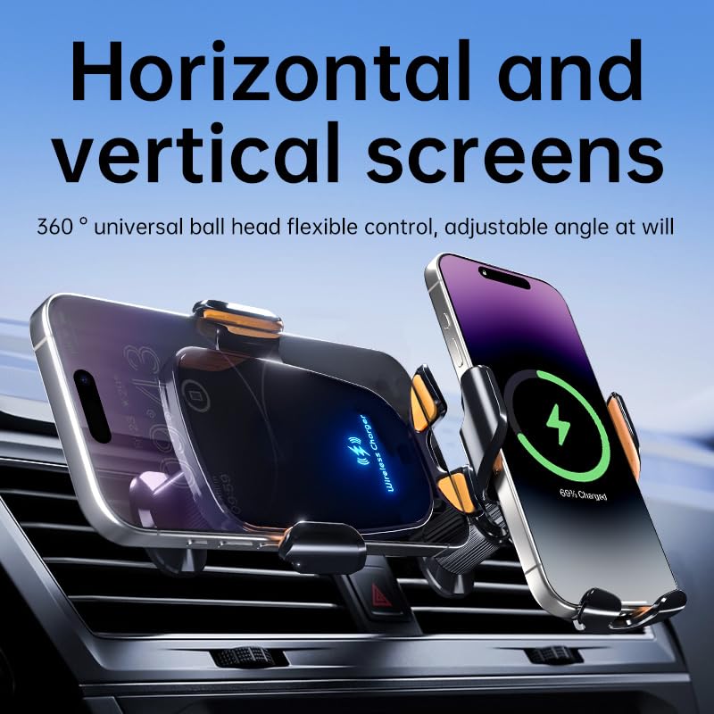 Orco Car Phone Holder Wireless Charger,Auto Clamping 15W Fast Wireless,Super Stable Air Vent Car Phone Mount Charger for iPhone Pro Max/17/16/15/14/13/12,Galaxy S25 Ultra/S25/S24/S23
