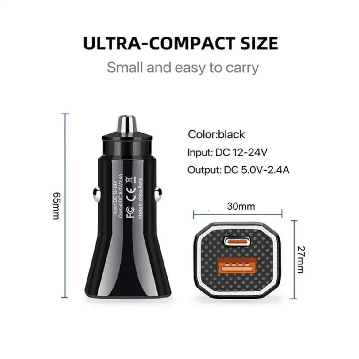 Car Charger, USB C Car Charger 20W PD3.0 5A Fast Charge Cigarette Lighter USB Charger, Metal USB Car Charger Adapter for iPhone 15 14 13 12 Pro Max Samsung etc