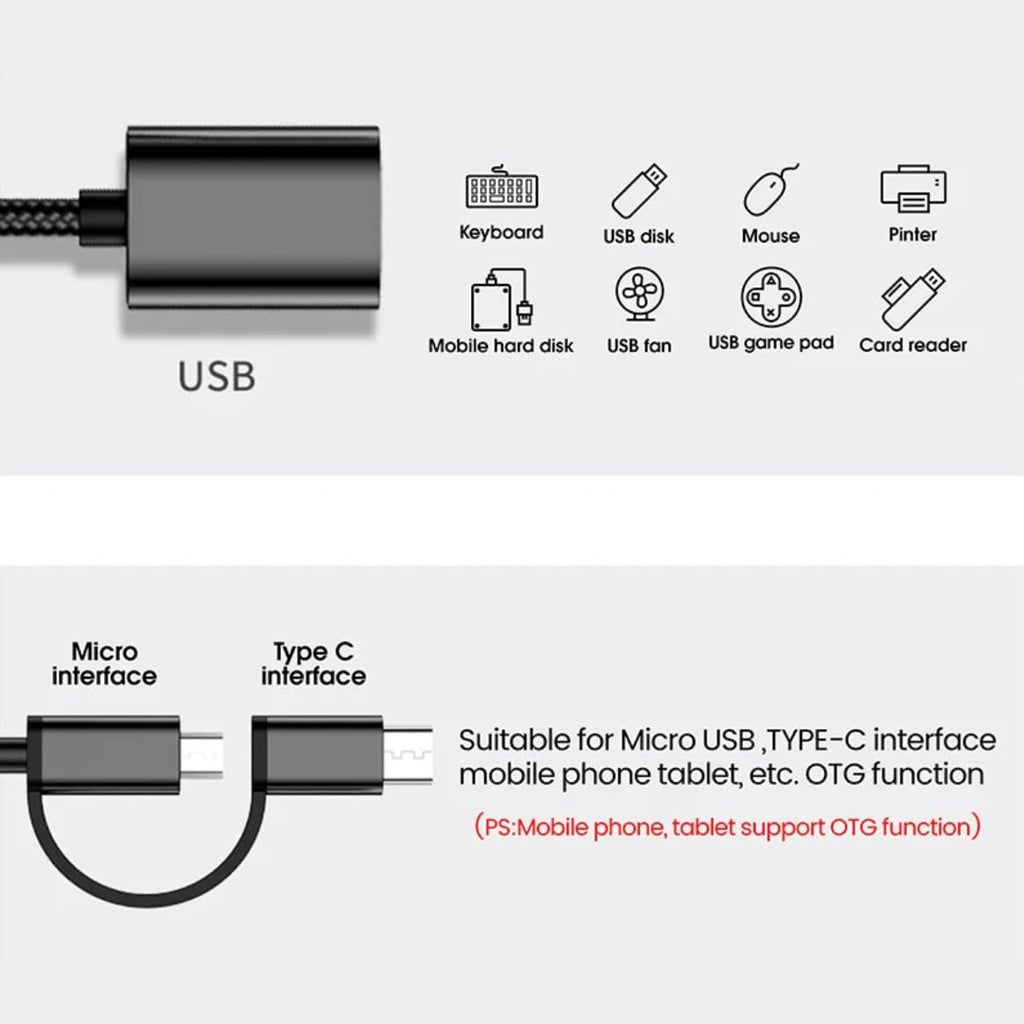 Orco 2 Pack, 2-in-1 USB C/Micro to USB Adapter, USB C to USB, OTG Adapter Cable, USB C to A Male to Female Adapter, Compatible with MacBook 2019 2018 2017, Android Samsung Galaxy and More