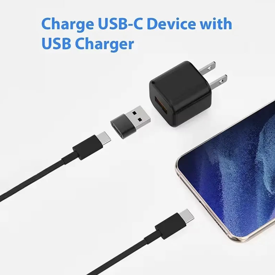 USB A to USB C Adapter 3-Pack, Type C Female to Male Charger Cable Converter for Apple Watch, Mac, iPhone, AirPods, iPad, CarPlay, Samsung Galaxy