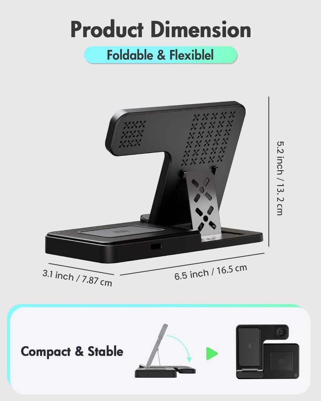 Orco 3 in 1 Wireless Charging Station - Foldable Wireless For iPhone, Apple Watch And AirPods, Samsung Galaxy Watch | Travel-Ready iPhone Magsafe Charger Stand | Compact Fast Charge Stand